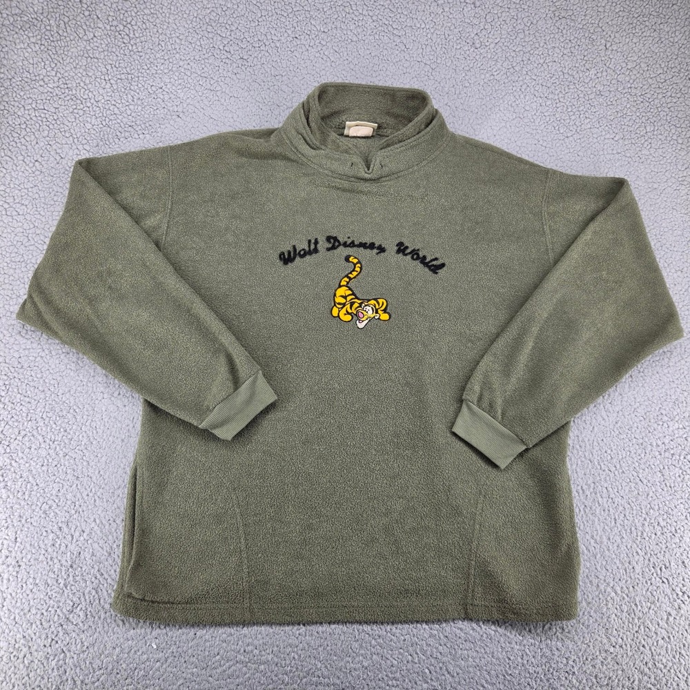 Walt Disney World Tigger Fleece Pullover Womens Small Olive Green Vintage